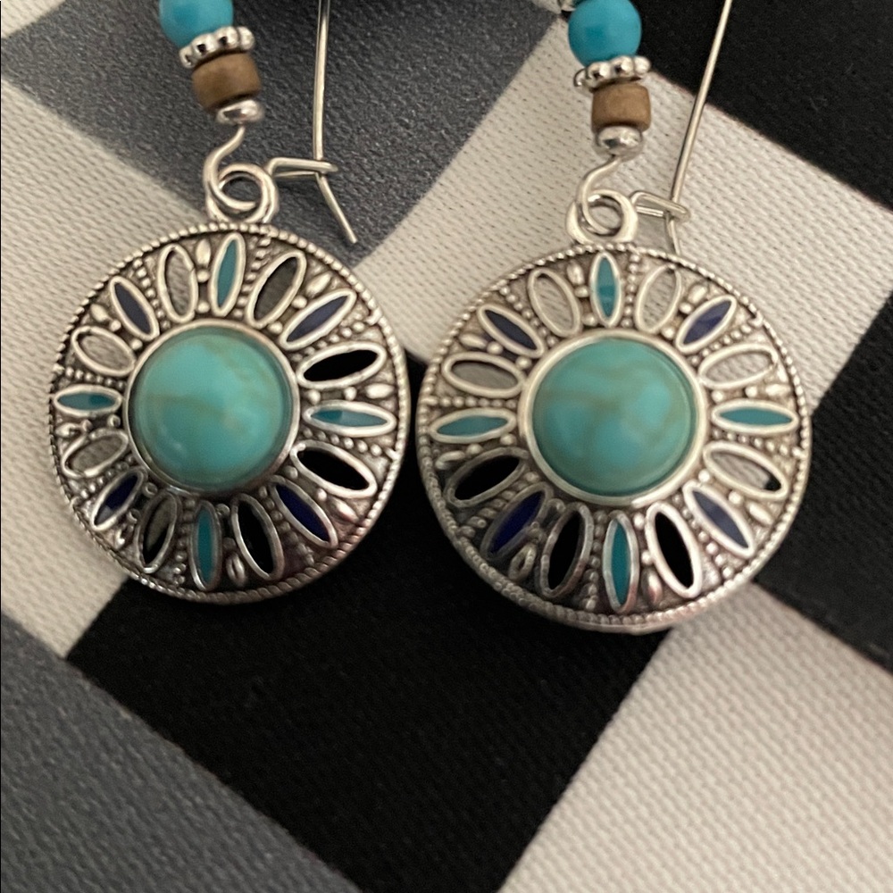Hand Crafted Turquoise and Blue Earrings - Picture 4 of 4